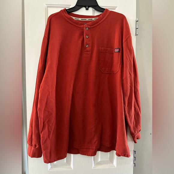 Wrangler Workwear Men's Henley Collar Waffle Thermal Shirt Burnt Red Size 3XL - Picture 2 of 7